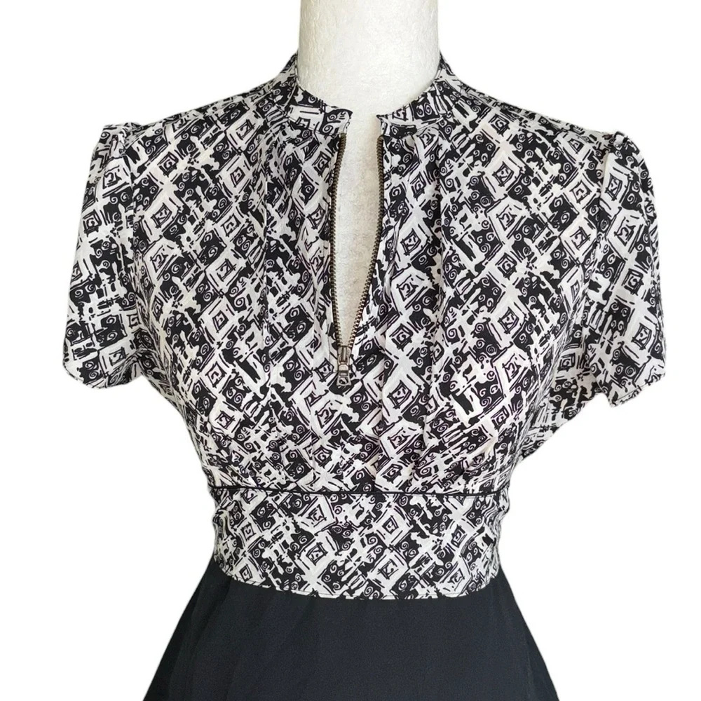LN Anthropologie Girls From Savoy Black & White Bow Tie Back Peplum Blouse - 4